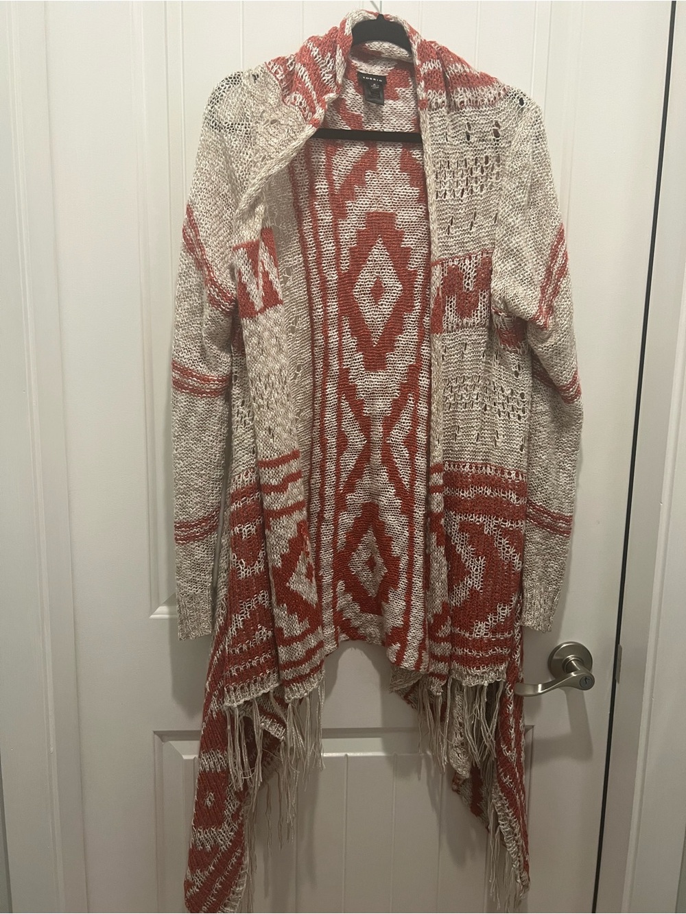 torrid Open-Front Fringe Knit Cardigan - Cream & Rust